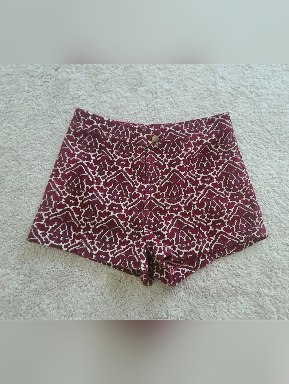 Ecote Burgundy and Ivory High-Waist Patterned Shorts